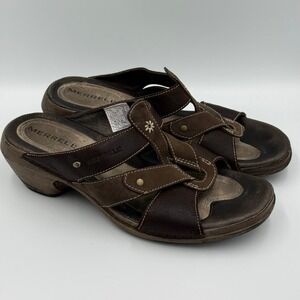 Merrell Luxe Slide Coffee Brown Leather Wedge Sandals Womens 7 J89396